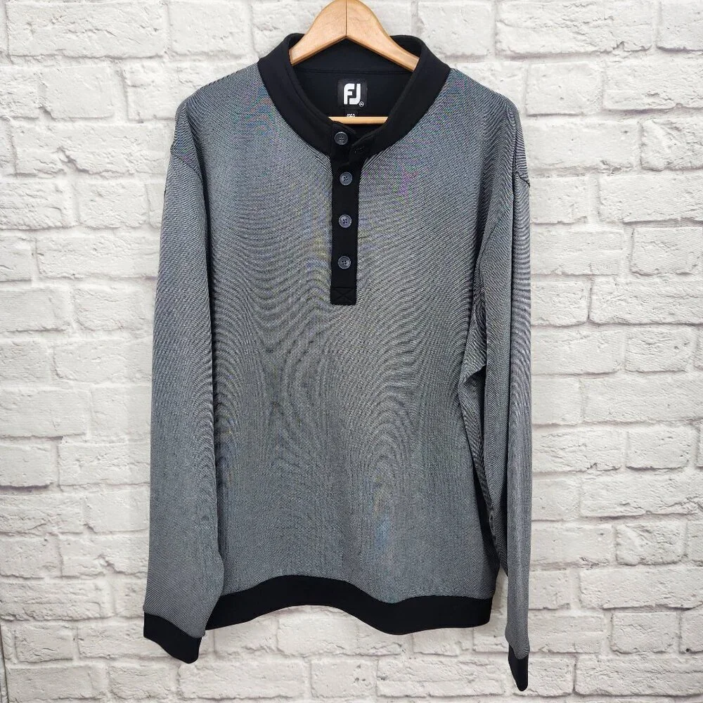 FootJoy Jacquard 1/4 Button Pullover Grey Gray Black Golf Outdoor  Men's XXL